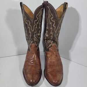 Justin Mens 10.5 D Brown Teju Lizard Exotic Skin Cowboy Western Boots Style 8322